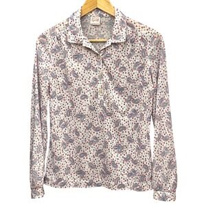 70s Graff Californiawear Paisley Blouse Retro Mod Secretary Office Top Red Blue